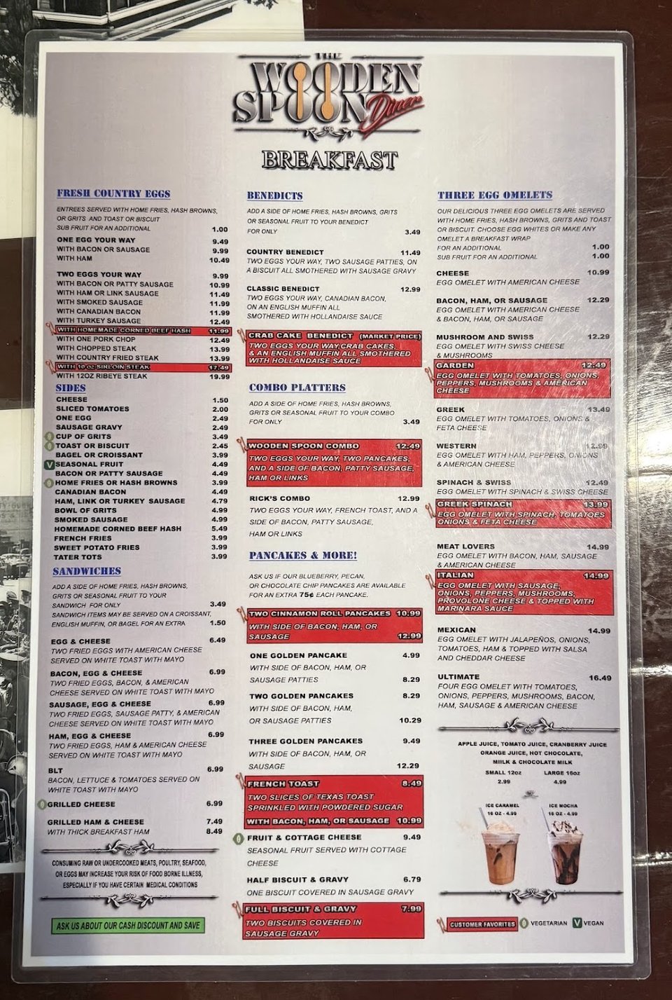 Lunch menu featuring subs and vegetarian options.