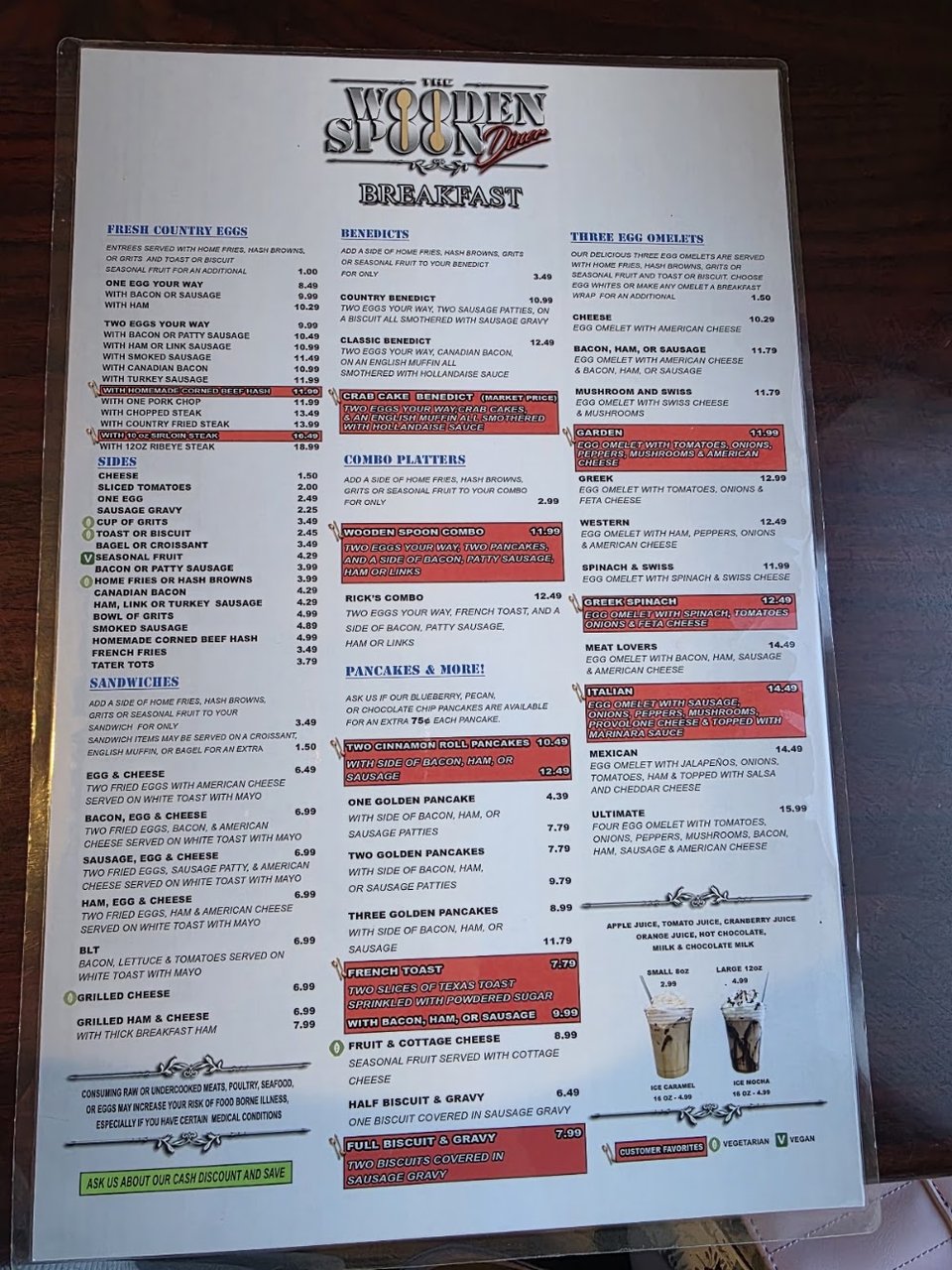 Menu layout showing classic lunch choices.